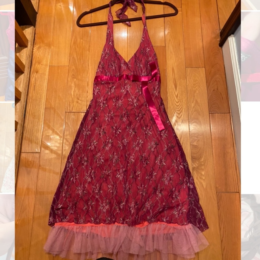 Pink lace halter slip style dress